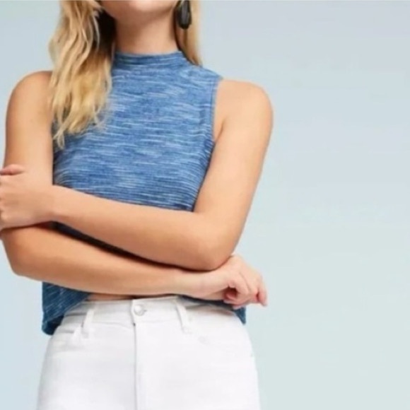 Anthropologie Tops - Anthropologie Postmark Indigo Blue Striped Mockneck Sleeveless Tank Top Small